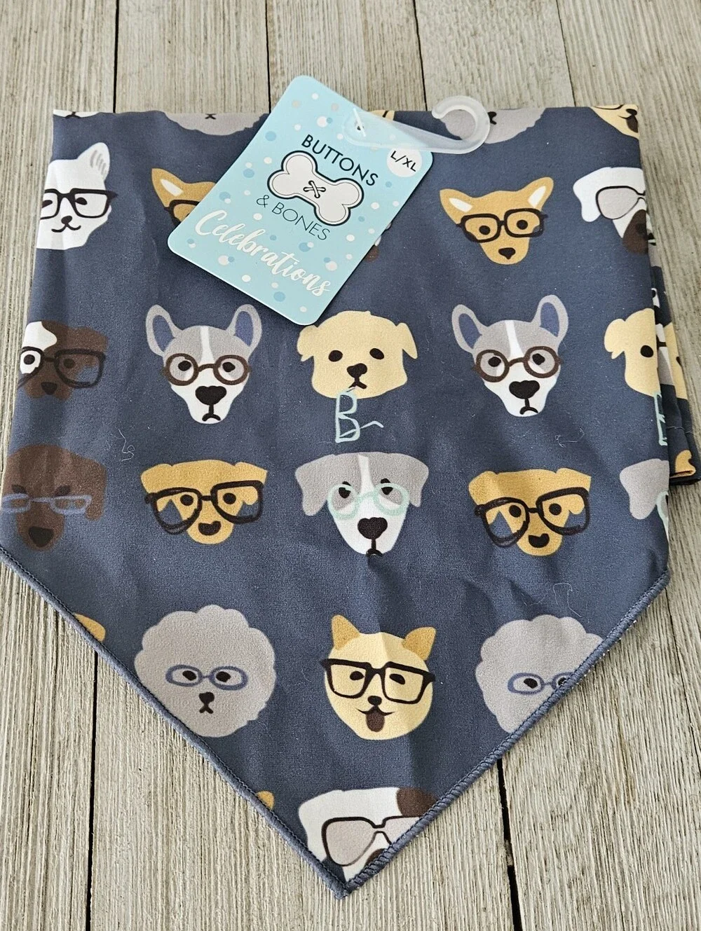 Buttons & Bones Size L/XL Blue Multi Dog Patterned Scarf Neck Wrap NWT and 6